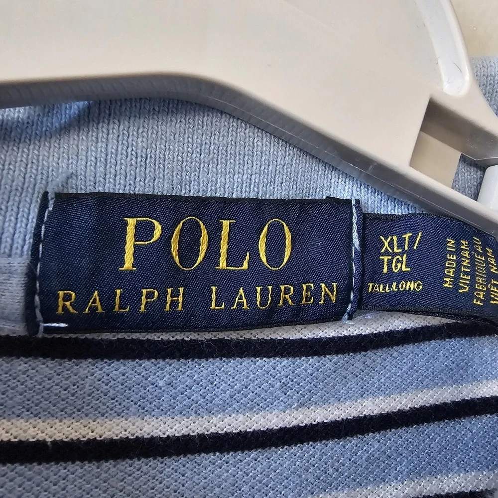 Polo Ralph‎ Lauren Shirt Men's Size XLT Polo Shirt Blue Stripe Pony Tall
